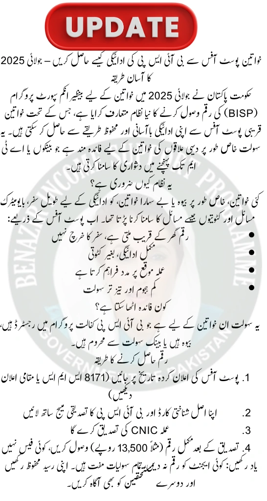 How Women Can Collect BISP Payments from Post Office – July 2025 Easy Guide
